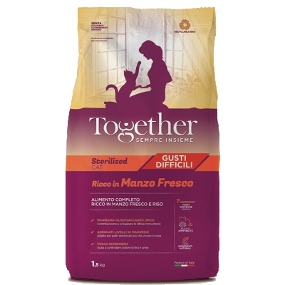 Alimento completo ricco in Maiale Fresco e Riso per il gatto adulto sterilizzato e/o sensibile.
